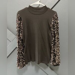 GeeGee Sequin Sleeve Black Top